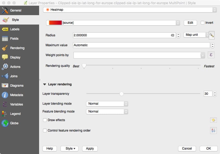 layers-properties-for-heatmap.jpeg Generating the Heatmap Via Layer Properties in QGIS