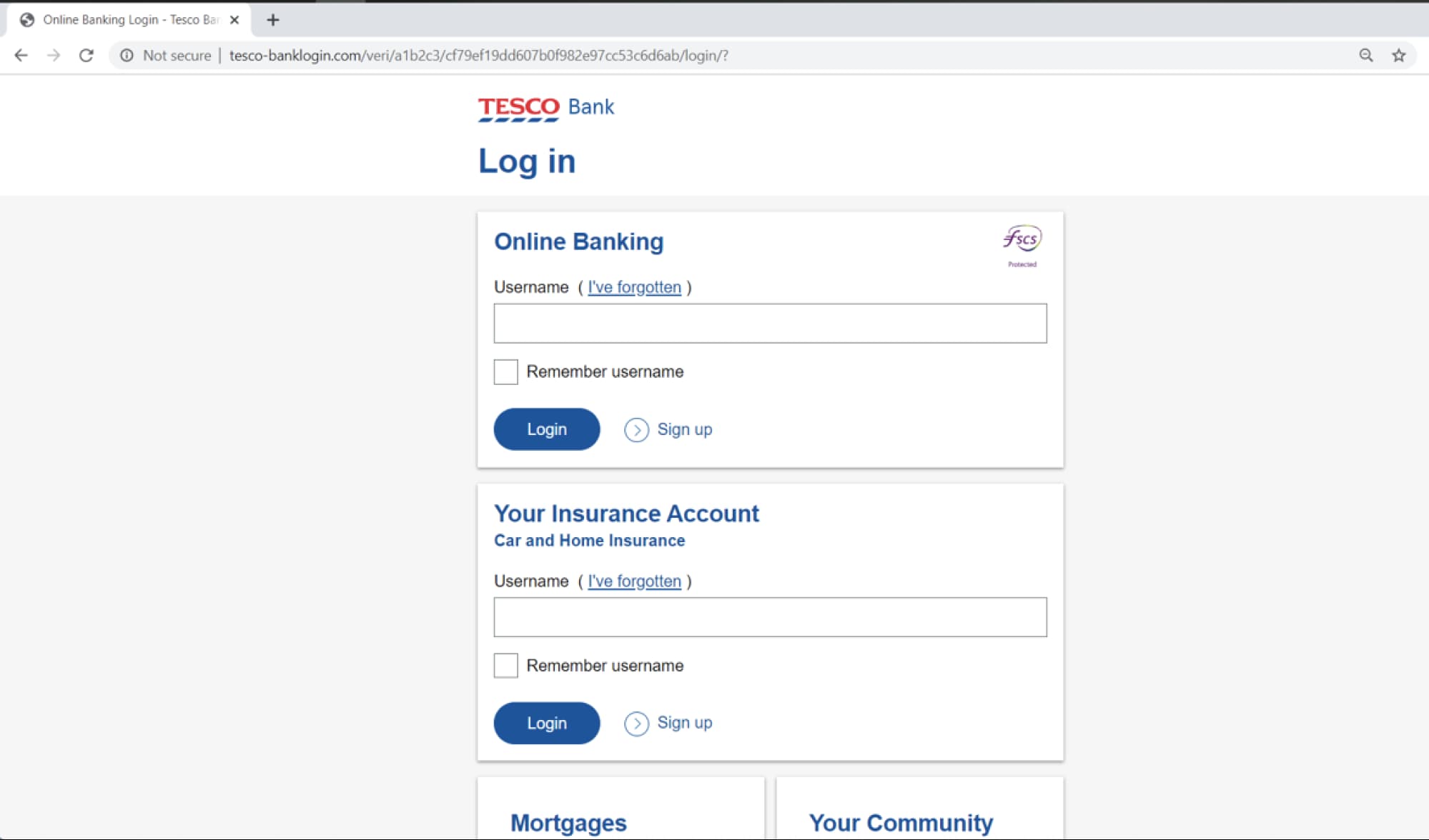 Phishing login page (imitating Tesco)