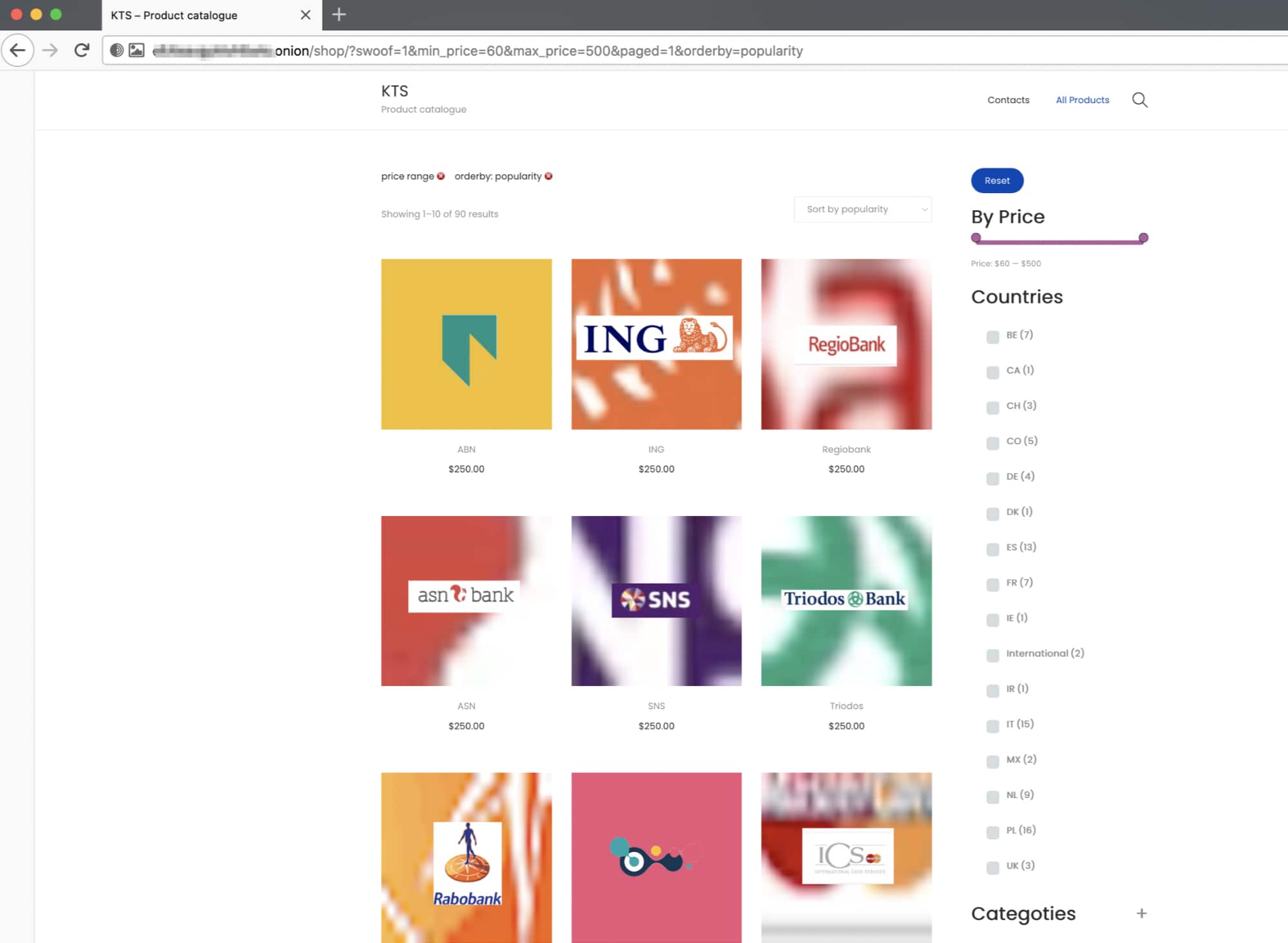 KTS catalogue website screenshot