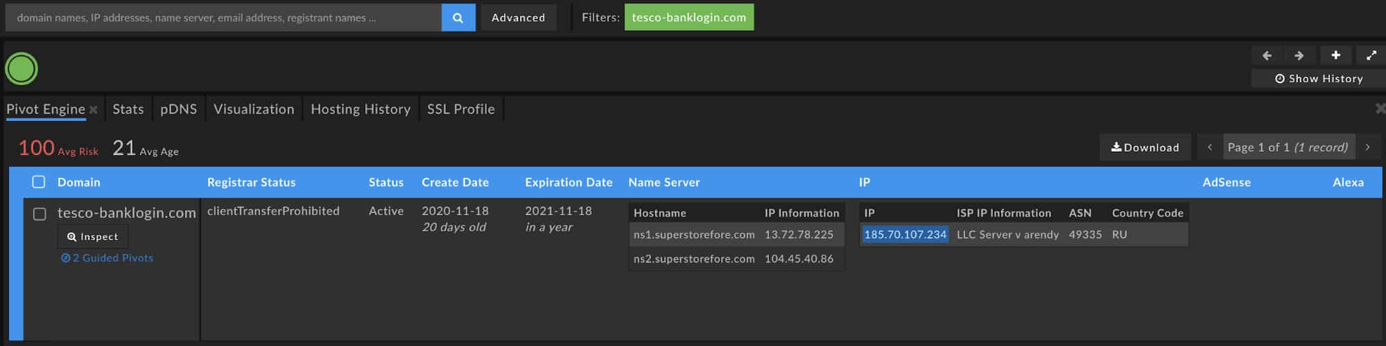 DomainTools Iris Screenshot of tesco-banklogin[.]com