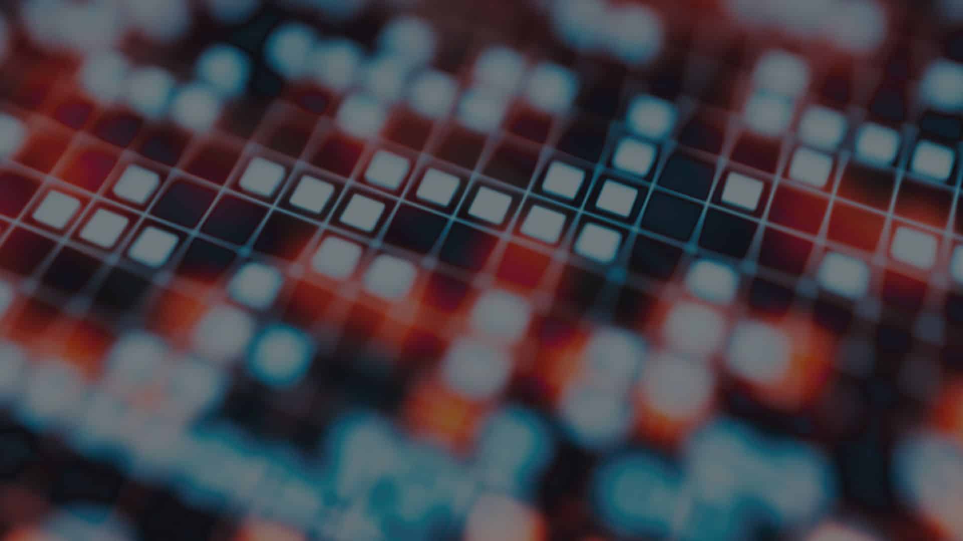 Sequence of glowing blue and red squares