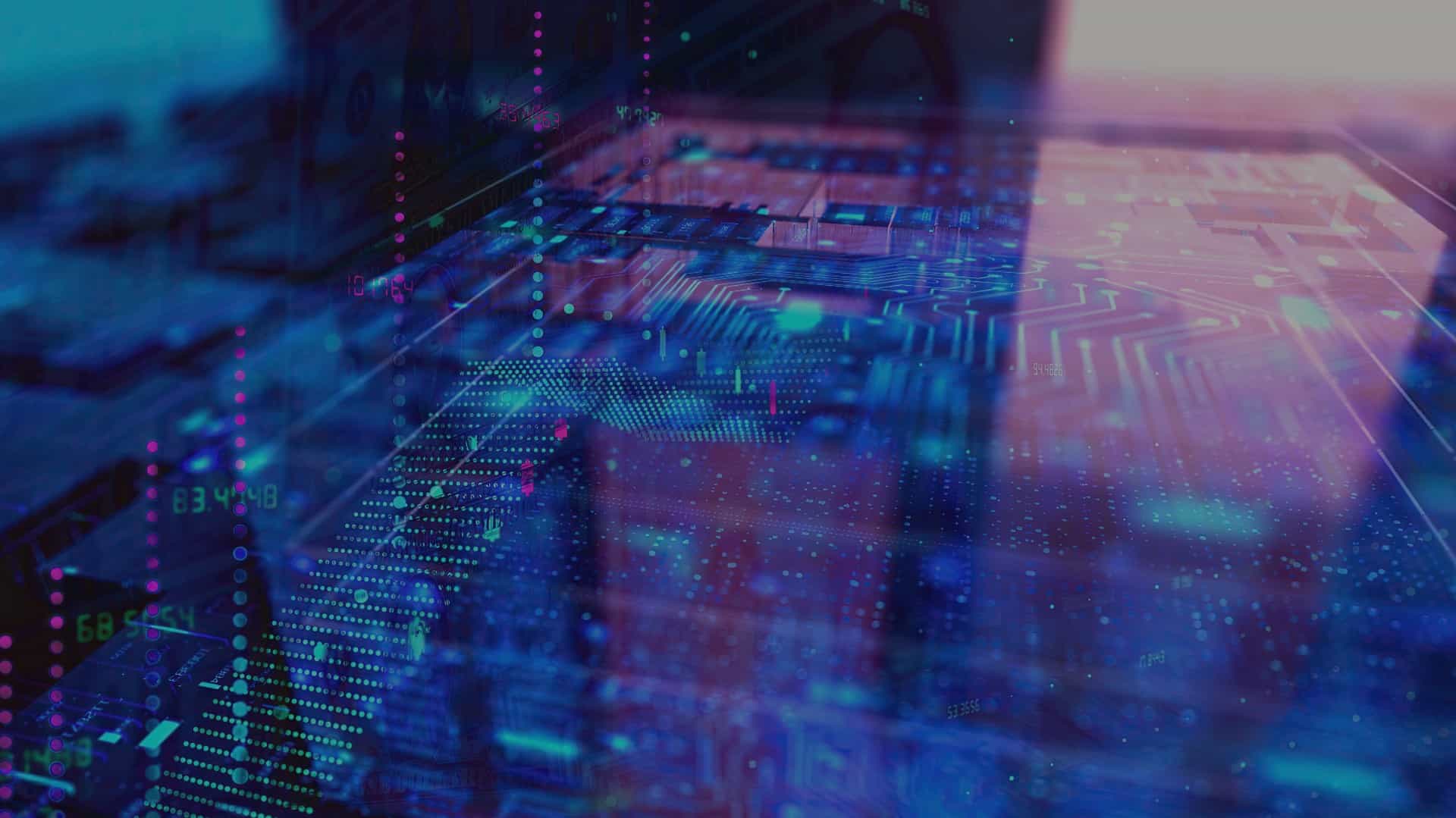 Dot and number patterns reflecting off of circuit board