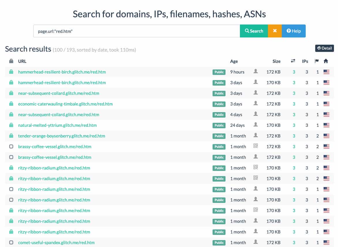 URLScan- where one can search through all of the scanned sites over the last month.