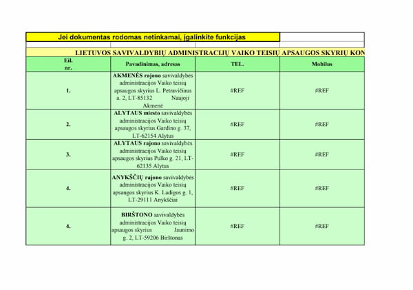 The document says it contains the “Contact Details of Municipal Administrations Departments for the Protection of the Rights of the Child”.
