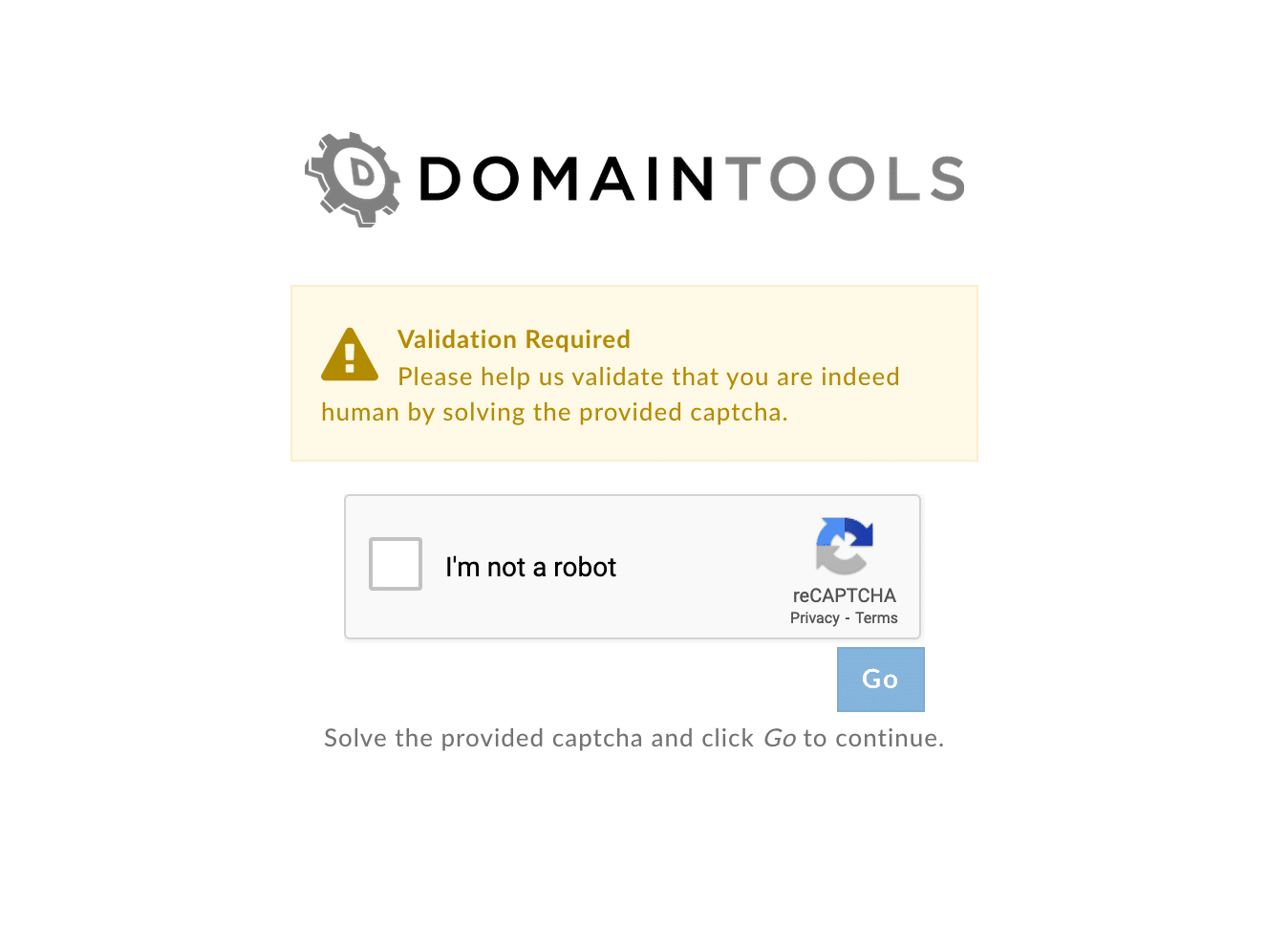 DomainTools Captcha Screen