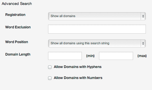 Domain Search - Advanced Search Options Domain Search - Advanced Search Options
